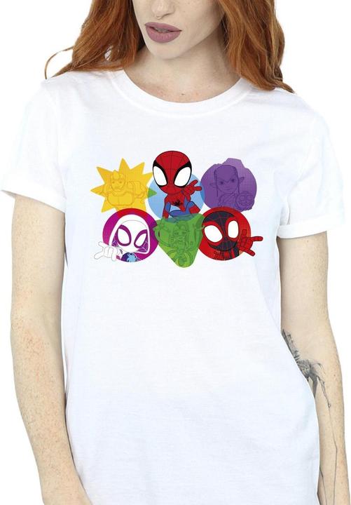 Actual product image Womens/Ladies Spidey And His Amazing Friends Faces Cotton Boyfriend T-Shirt (4XL)