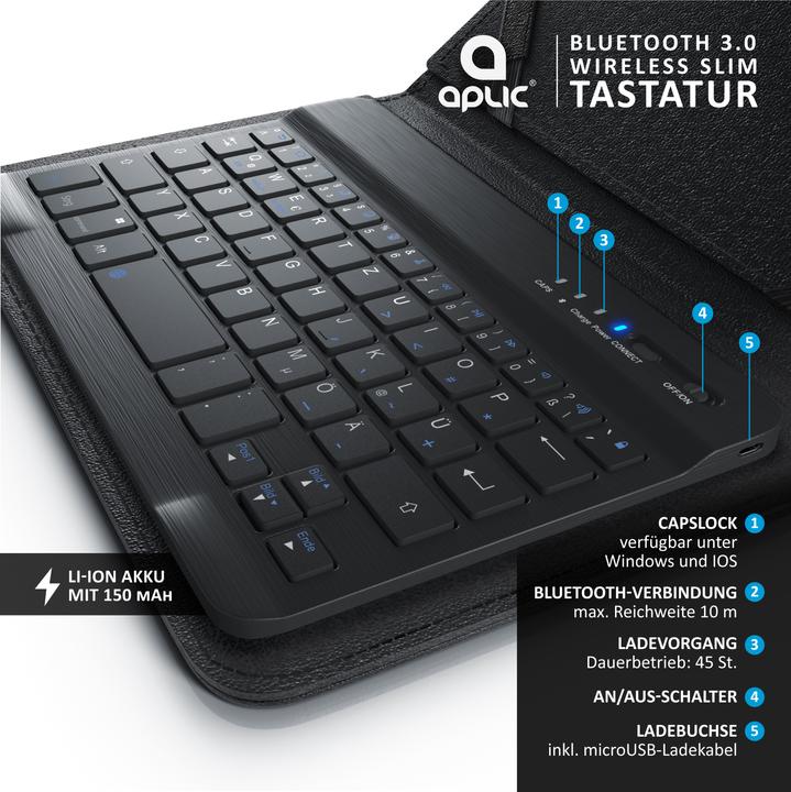 Immagine prodotto Aplic Tastiera Bluetooth con custodia per tablet da 7-8 pollici (DE, 7 - 8" Tablets)