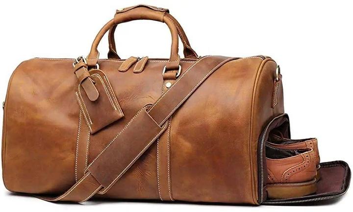 Only-Bags.Store Vollnarbenleder Duffle Bag mit Schuhfach, Herrenreisetasche, Wochenendgepäcktasche, einzigartige