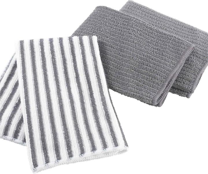 Produktbild Casativo 3 Geschirrtücher Mikrofaser, grau uni, Streifen, 40 x 40 cm (40 x 40 cm)