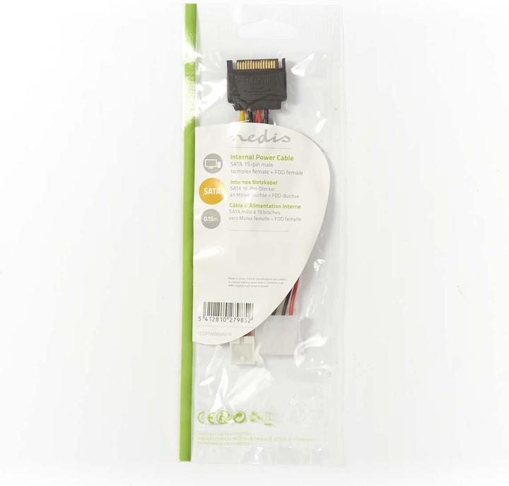 Immagine prodotto Nedis Cavo di alimentazione interna | SATA 15 pin maschio | FDD femmina / Molex femmina | Placcato oro |