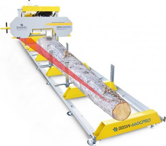 Produktbild Markmüller BAMATO - Blockbandsäge m. Benzinmotor u. elektrischer Höhenverstellung m. 5,9 m Rollbahn BBSW-660GPR
