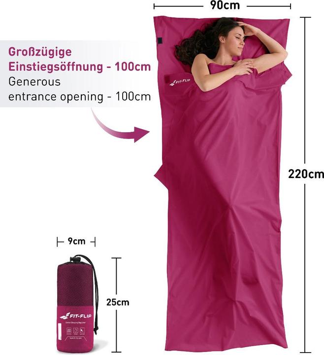 Immagine prodotto Fit-Flip Hüttenschlafsack Baumwolle ultraleicht mit Kissenfach 90x220cm (220 cm)