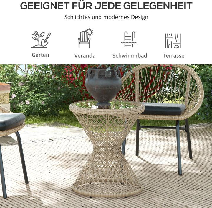 Produktbild Outsunny Couchtisch mit Glasplatte und Flechtoptik