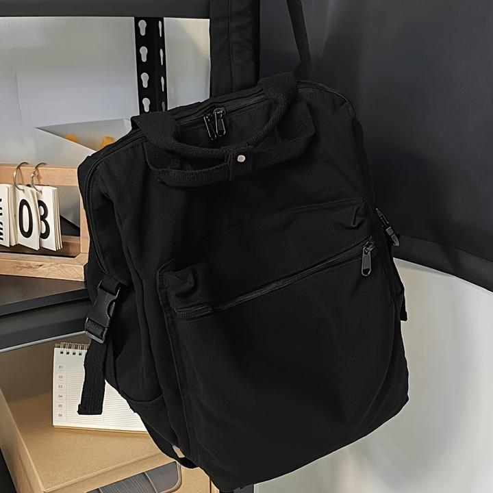 Image du produit Only-Bags.Store Grand sac à dos décontracté en toile, sac à cadre de couleur unie avec de multiples compartiments