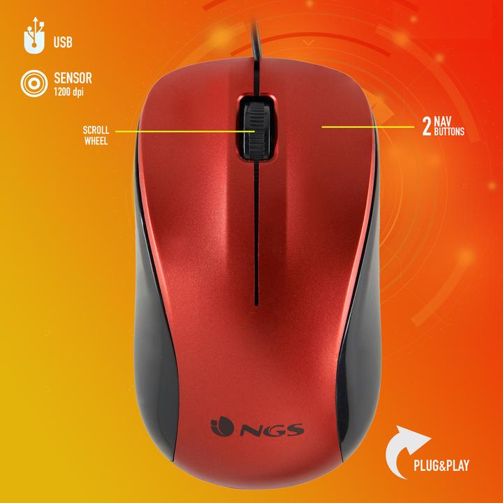 Immagine prodotto NGS CREW Mouse ambidestro USB Type-A ottico 1200 DPI (Cablato)