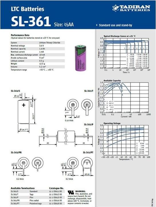 Actual product image Sonnenschein Battery Tadiran LTC SL-361/P, 2/3 AA Mignon (1 pcs., AA, 1600 mAh)