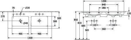 Actual product image Villeroy & Boch V&B cabinet double washbasin VENTICELLO 1300x500mm, with ÜL stone white C+ (50 cm, 130 cm)