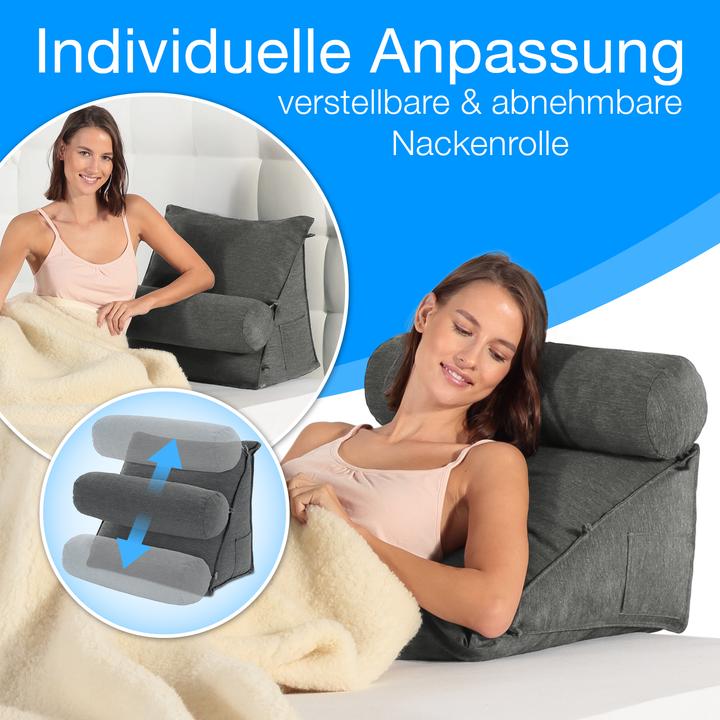 Produktbild Aktivshop Rückenkissen Bett/Sofa mit Abnehmbarer Nackenrolle und Seitentasche, Rückenstützkissen mit (55 x 50 x 30 cm)