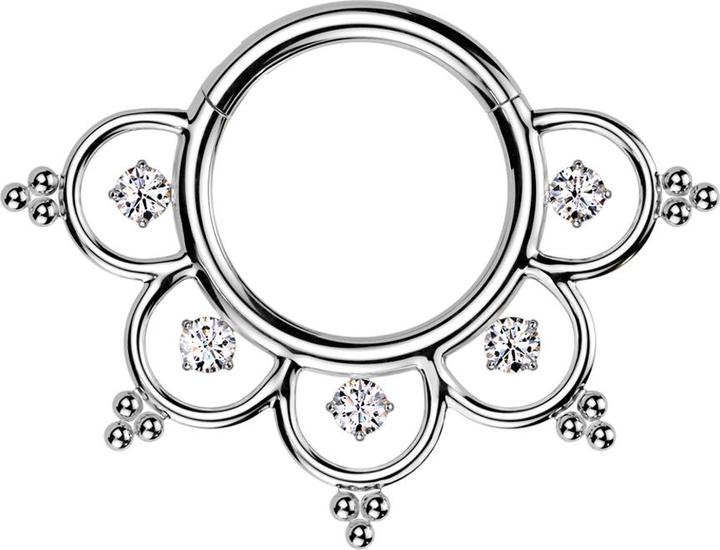 Produktbild Star Piercing Micro Segmentring klappbar silber fünf Halbbögen Kristalle silber (ohne Messing, Titan G23)