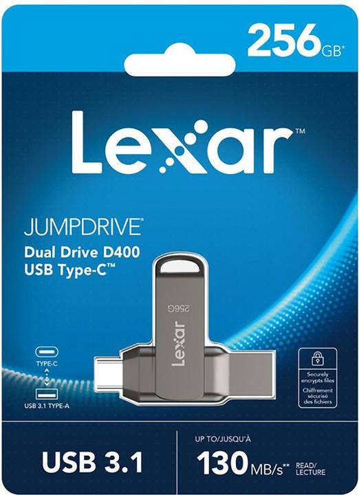 Actual product image Lexar MEMORY DRIVE FLASH USB3.1 256G/D400 LJDD400256G-BNQNG (256 GB, USB-A, USB-C)