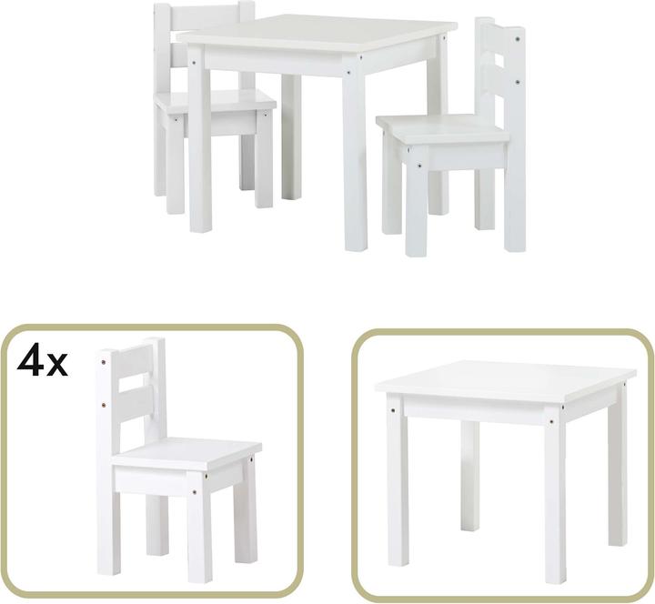 Hoppekids MADS children's set 1 table/4 chaises, White (Groupe de sièges pour enfants)