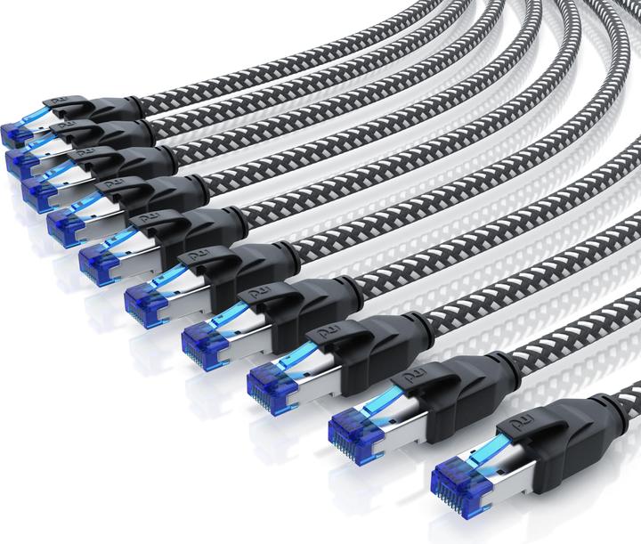 Produktbild Primewire 10x CAT 8 Netzwerkkabel 40 Gbits - Baumwollmantel - LAN Kabel Patchkabel RJ45 - S/FTP PIMF Schirmung (UTP, CAT8.1, 1 m)