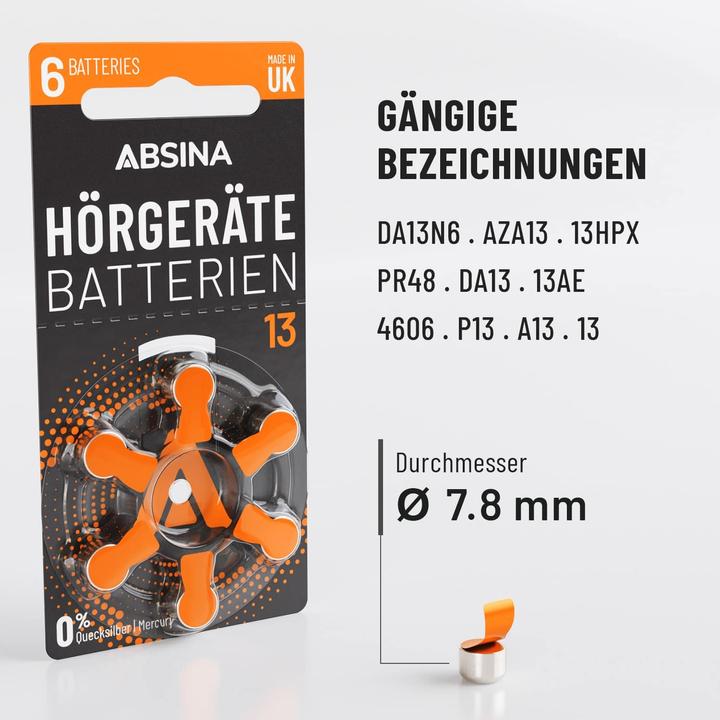 Actual product image Absina PR48 Hearing aid battery ZA 13 zinc-air 1.4 V 6 pcs. (6 pcs., ZA13 GP)