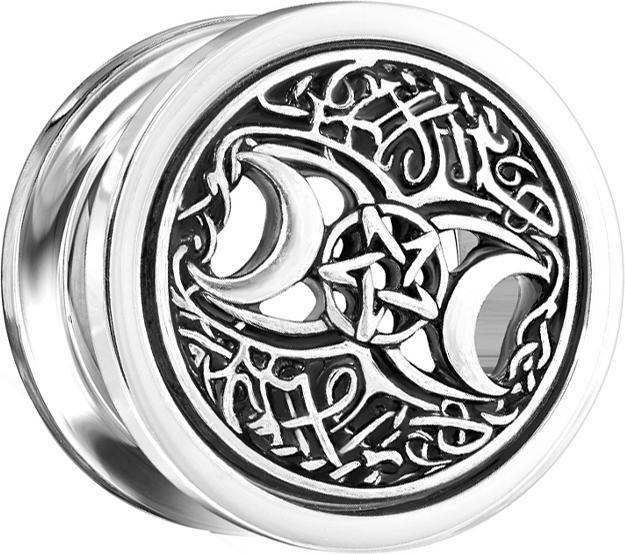 Image du produit Star Piercing Flesh Tunnel argent Lune et étoile (Laiton, Acier chirurgical 316L)