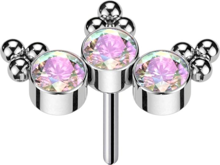 Star Piercing Threadless silber dreiecks Kugeln drei Kristalle multicolor (Titan G23, ohne Messing)