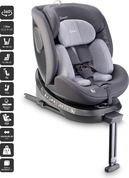 Produktbild BabyGo Kindersitz Move 360 Grey (Reboarder, ECE R129/i-Size Norm)
