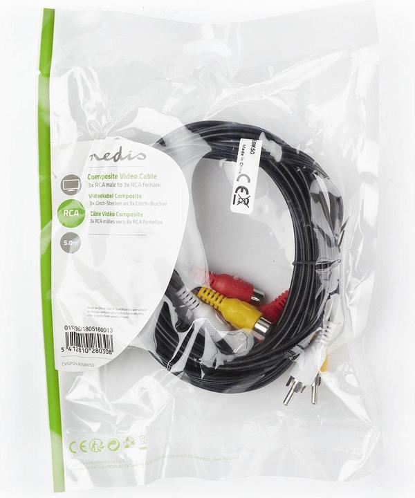 Produktbild Nedis Composite Video-Kabel 3X Cinch-Stecker - 3X Cinch-Buchse (5 m, Cinch)