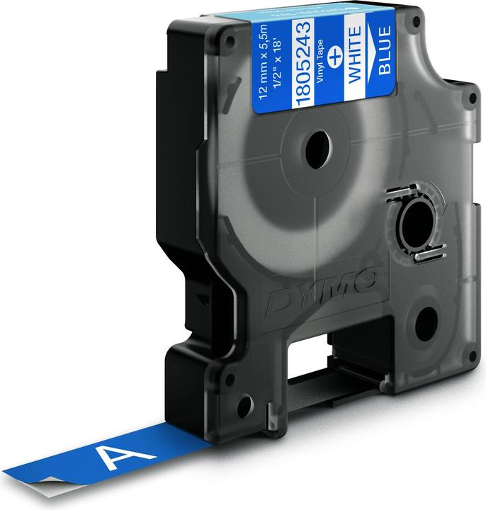 Dymo Rhino 12mm weiß auf blau Vinyl (1.20 cm, Blau)