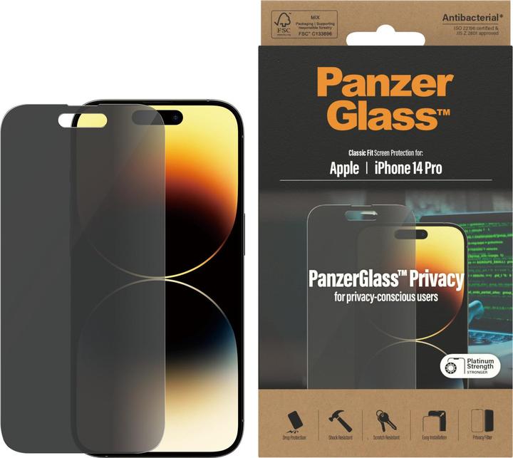 Produktbild PanzerGlass Classic Fit Privacy (1 Stück, Apple iPhone 14 Pro)
