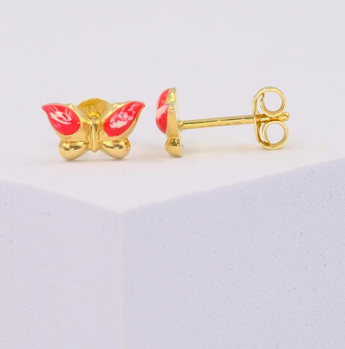 Immagine prodotto Muau Borchie a farfalla oro giallo 750 rosso/bianco 10mm (Oro giallo 750/18 carati)