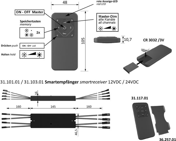 Produktbild Halemeier 4-Kanal Funkschalter/Dimmer 4-Mitter Smart Set