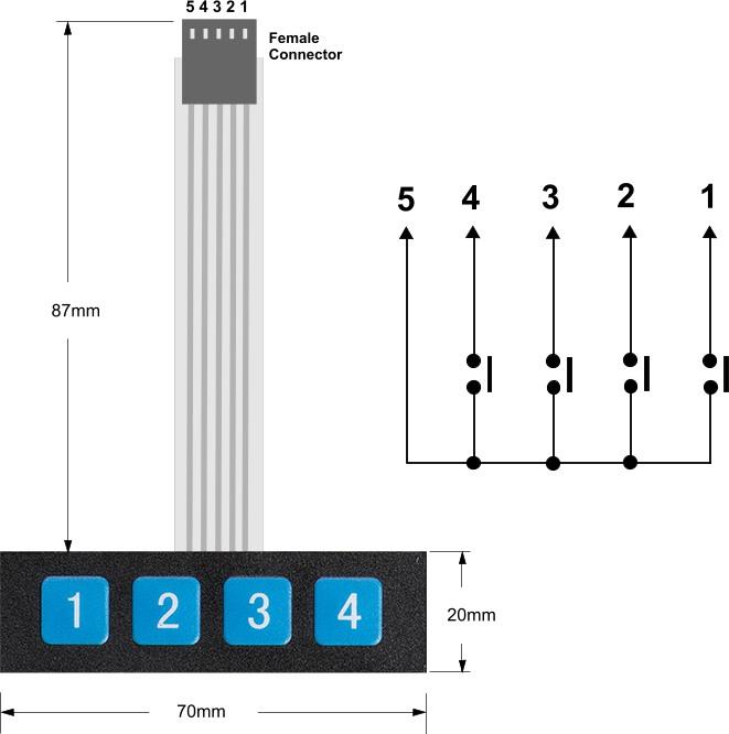 Produktbild Purecrea Folientastatur 4 Tasten / Tastenfeld 1x4 Matrix Keypad