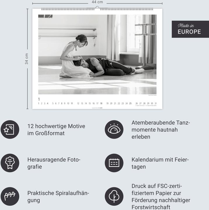 Produktbild Ballettsaal - Stuttgarter Ballett Kalender 2026 (44 x 34 cm, Englisch, Deutsch)