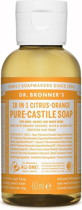 Actual product image Dr. Bronner's 18-in-1 Citrus-Orange (Liquid soap, 60 ml)