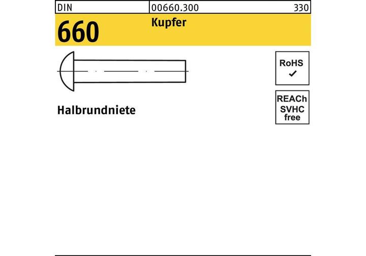 Image du produit Rivets demi-ronds DIN 660 3 x 8 Cuivre