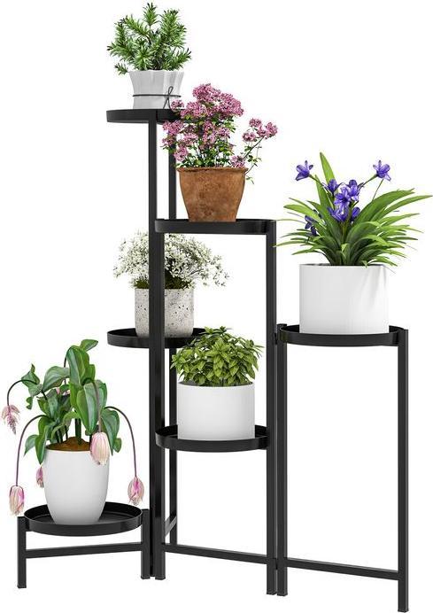 Swisshandel24 6-Etagen Pflanzenständer mit Tabletten, klappbar 80cm hoch, Schwarz