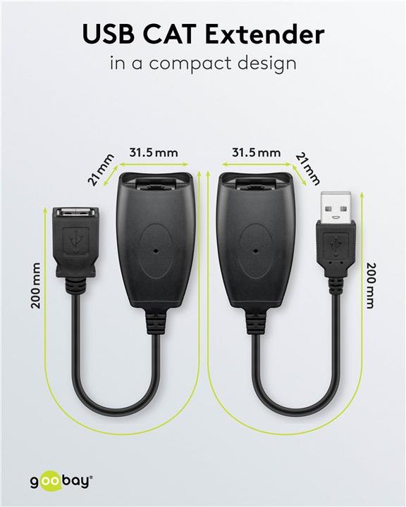 Image du produit Goobay USB Extension Ethernet 40,0m- Câble Convertisseur USB > RJ45 Extender de ligne (CAT5) (0.20 m, USB 1.1)