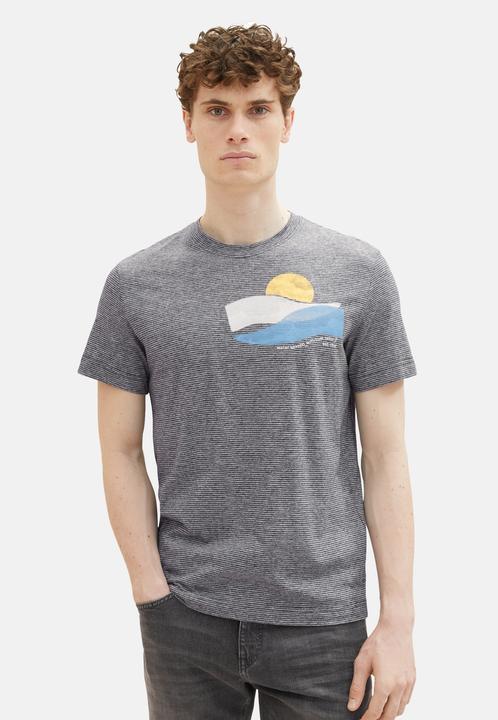 Produktbild Tom Tailor T-Shirt Gestreiftes Kurzarmshirt mit Rundhalsausschnitt und Foto-Print (XL)