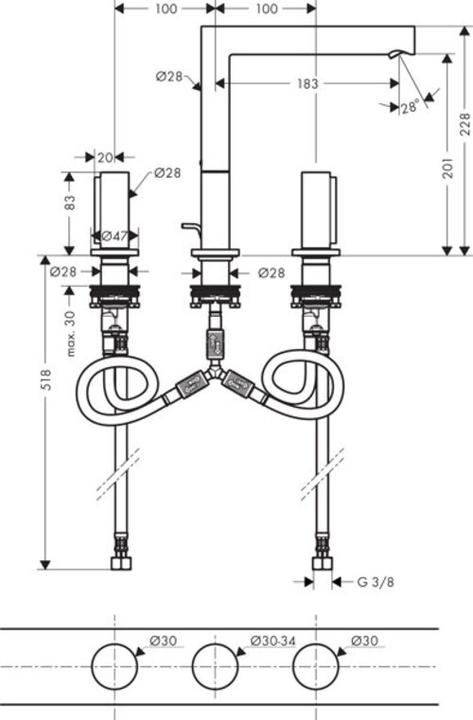 Immagine prodotto Axor Miscelatore per lavabo a 3 fori UNO 200 Maniglia Zero cromo nero spazzolato