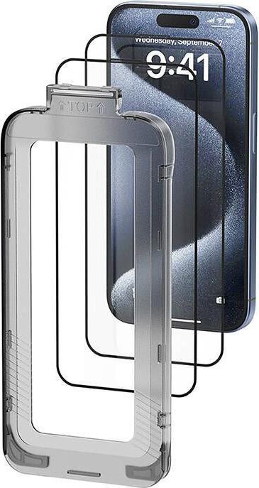Actual product image Vention KUKTCA-30 tempered glass for iPhone 15 Pro +applicator (1 Piece, Apple iPhone 15 Pro)