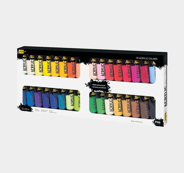 Immagine prodotto Solo Goya Set in acrilico (Beige, Blu cobalto, Verde chiaro, Ossido marrone scuro, Avorio, Verde foglia, Blu coelin, Giallo-verde, Blu oltremare, Turchese, Viola, Vera arancia, Verde permanente, Blu primario, Marrone scuro, Ocra, Rosa, Terracotta, Azzurro, Rosso vino, Cremisi, Luce gialla reale, carminio, 640 ml)