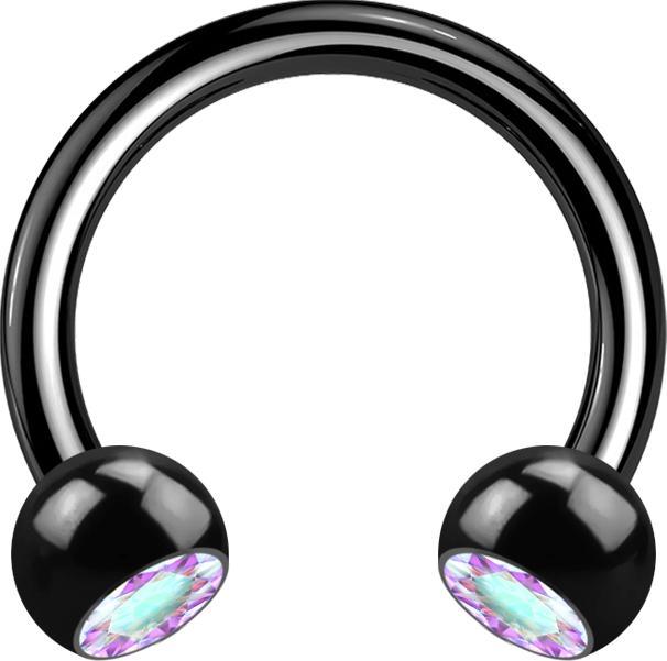 Star Piercing Micro Circular Barbell schwarz mit zwei Kugeln Kristall multicolor (ohne Messing, Chirurgenstahl 316L)