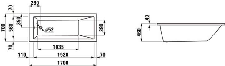Produktbild Laufen Einbau-Badewanne PRO 1695x705mm weiss (160 l, 169.50 cm, 70.50 cm)