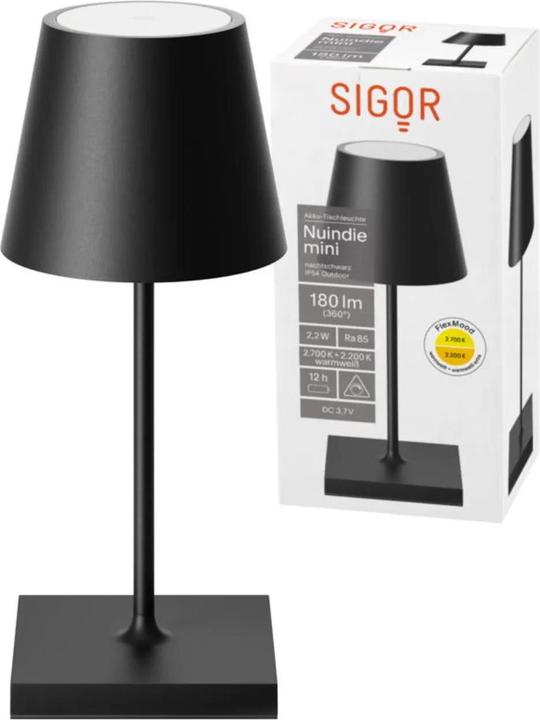 Actual product image Sigor 4547001 Nuindie mini rechargeable table lamp 25cm midnight black 2.2W FlexMood 2200K/2700K IP54 (98.50 lm)