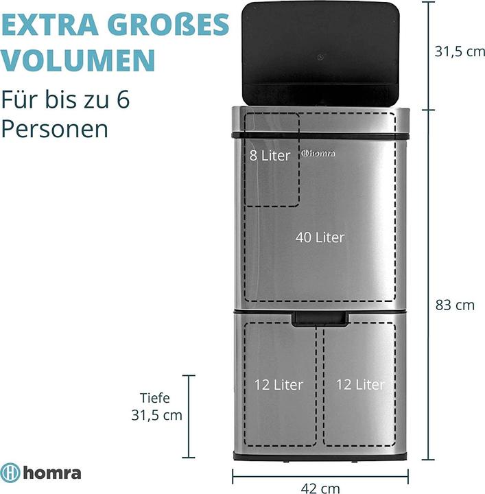 Actual product image Homra Nexo bin with sensor, silver (72 l)