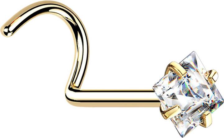 Produktbild Star Piercing Nasenstecker gebogen vergoldet quadratischer Kristall silber gefasst (ohne Messing, Chirurgenstahl 316L)