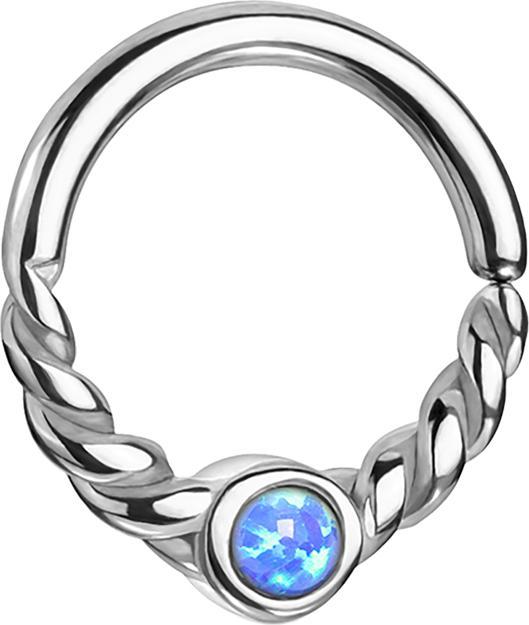 Actual product image Star Piercing Micro Piercing Ring silver half braided with Opal blue (Surgical steel 316L, without brass)