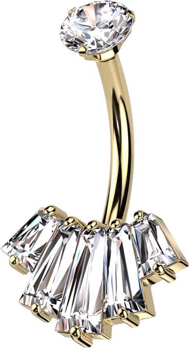 Star Piercing Banane Innengewinde vergoldet Kristall silber gefasst und fünf Baquette Kristalle silber (Messing, Chirurgenstahl 316L)