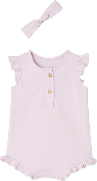 Vertbaudet Bio-Kollektion: Mädchen Baby-Set aus Kurzoverall und Haarband