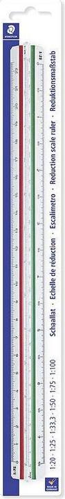 Produktbild Staedtler Dreikant-Massstab Mars 561 98-2BK, weiss aus Kunststoff, farbige Hohlkehlen, geprägte Teilung (33 mm)
