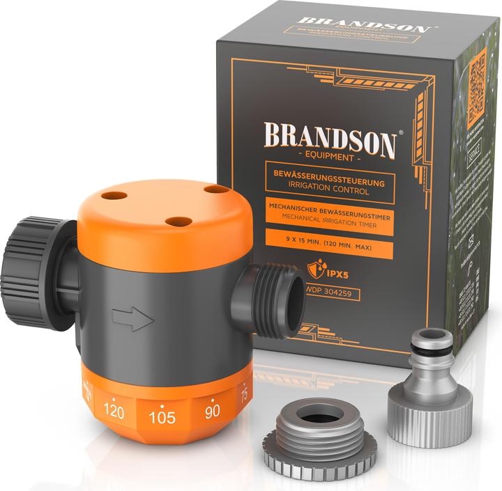 Produktbild Brandson Bewässerungssteuerung, Bewässerungsuhr, Wasserzeitschaltuhr, automatisch, Timer 15 - 120 Min. (Bewässerungsuhr, Bewässerungsventil)