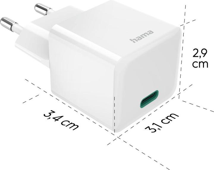 Productafbeelding Hama Snellader, USB-C, PD/Qualcomm®/GaN, Minilader, 30 W, Wit (30 W)