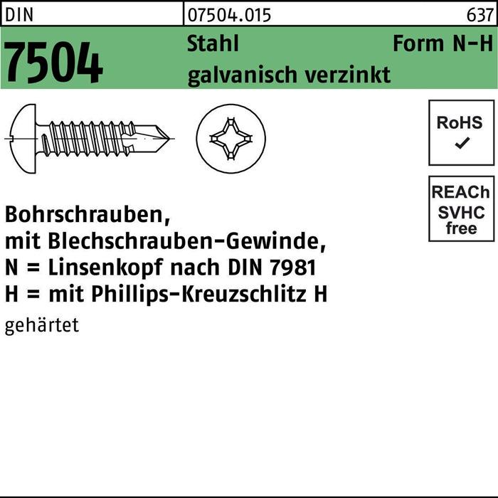Produktbild Reyher Blechschraube DIN 7504 N, 3.9 x 19 mm Kreuzschlitz, selbstbohrend (1000 Schrauben pro Stück)