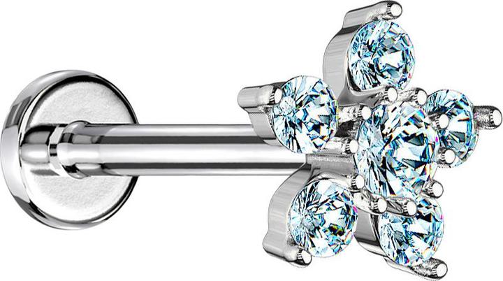 Produktbild Star Piercing Micro Labret Innengewinde silber Blume Kristall aqua (Chirurgenstahl 316L, Messing)