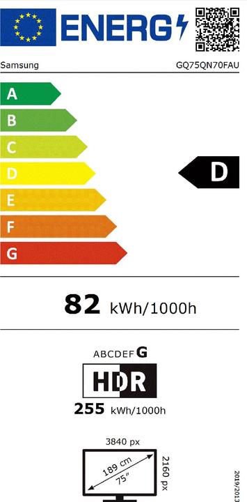 Energie-Label Samsung 75" Neo QLED QN70F 4K Vision AI Smart TV (2025) (75", NeoQLED, 4K, 2025)